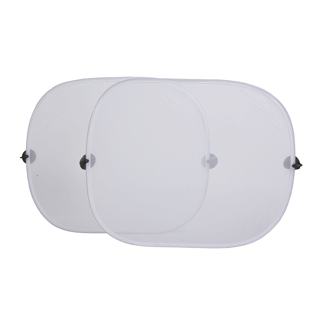 Pair of foldable, 4-sucker, anti-glare car window sun shades with PVC case White