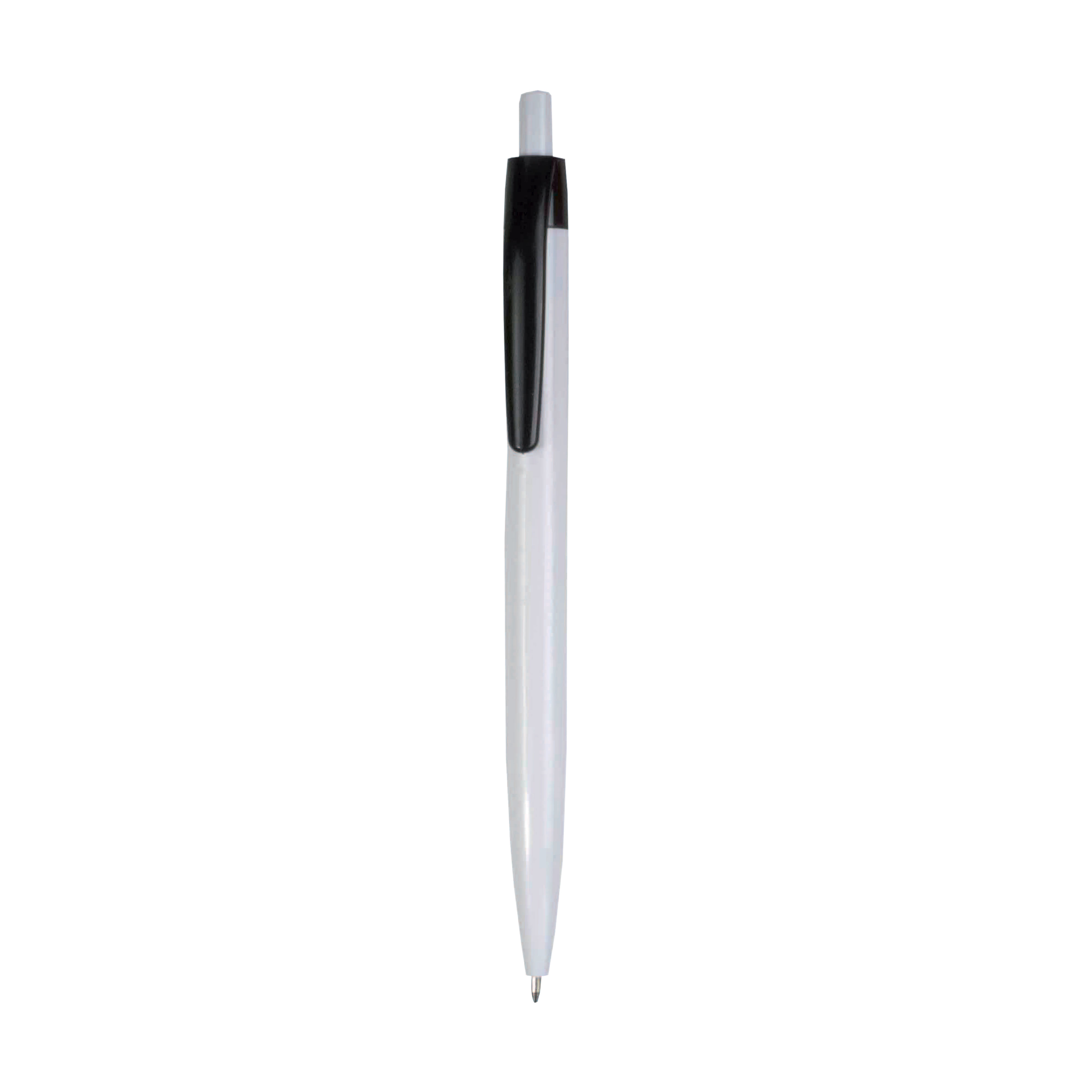 Plastic snap pen with white barrel and coloured clip Black