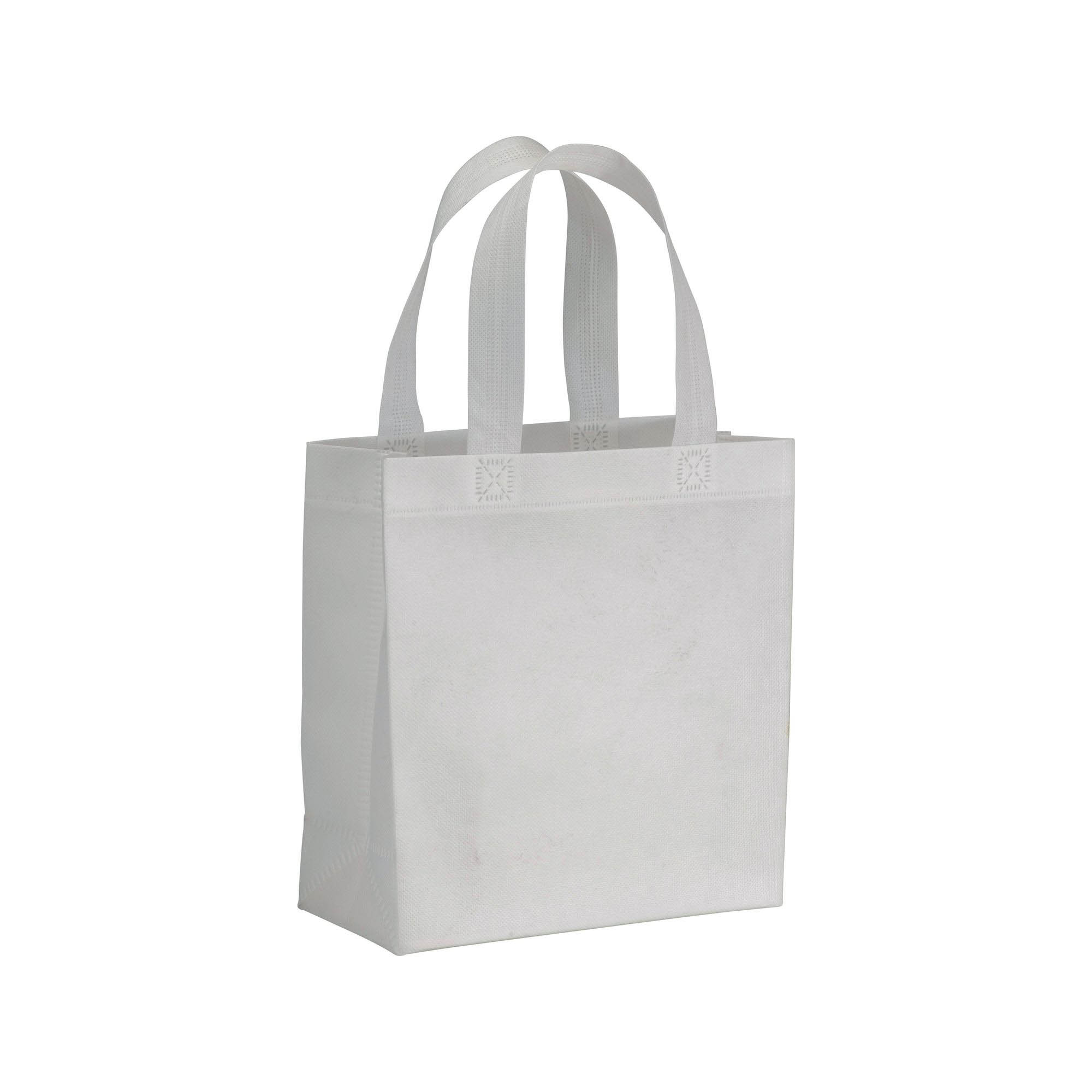 80 g/m2 non-woven fabric mini shopping bag with gusset and short handles White
