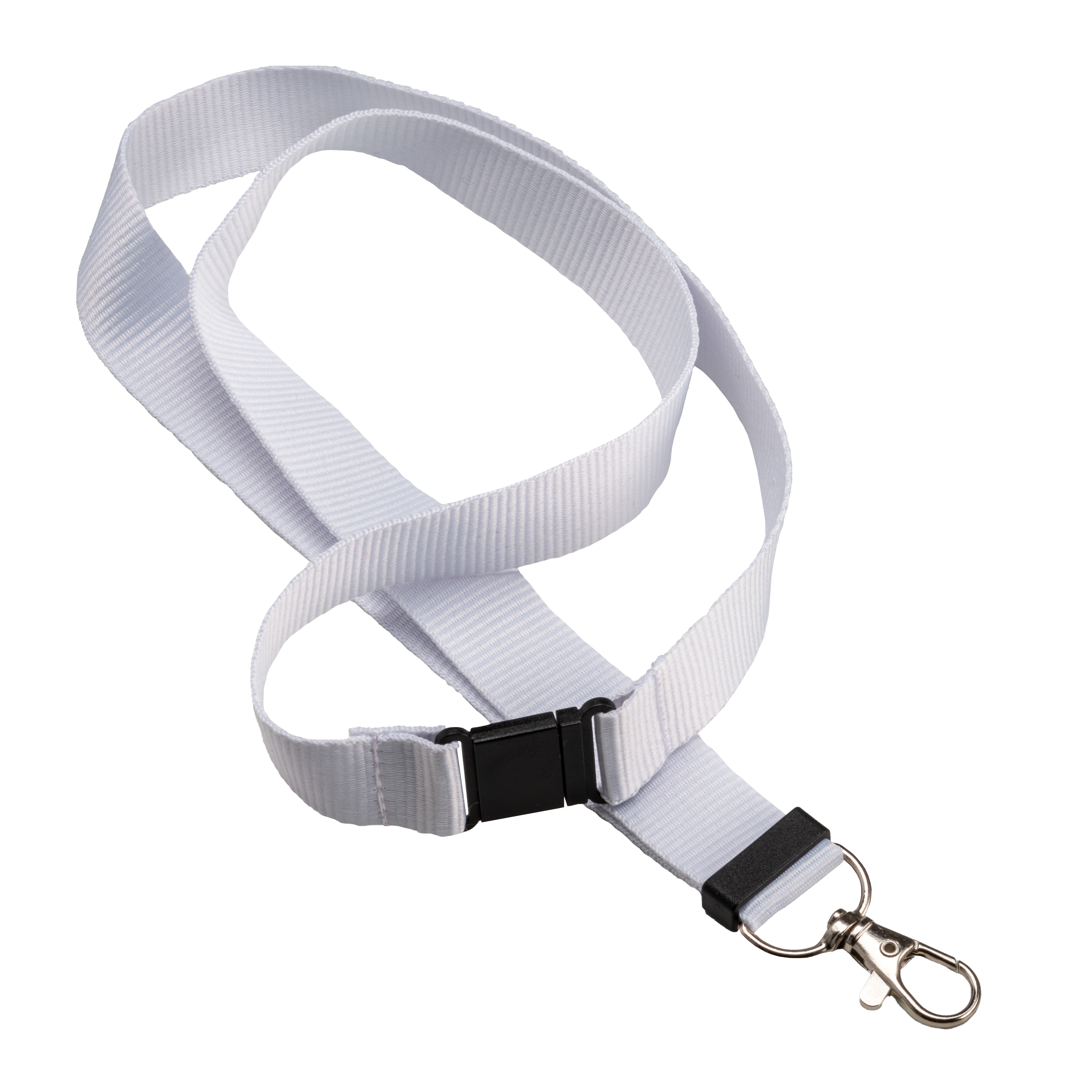 Recycled polyester R-PET lanyard with carabiner and safety hook White