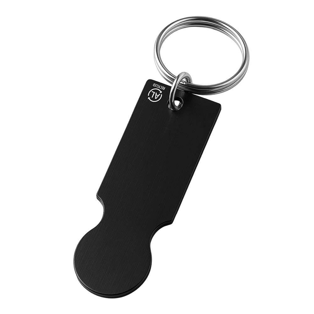 Recycled aluminium keyring with shopping trolley token Black
