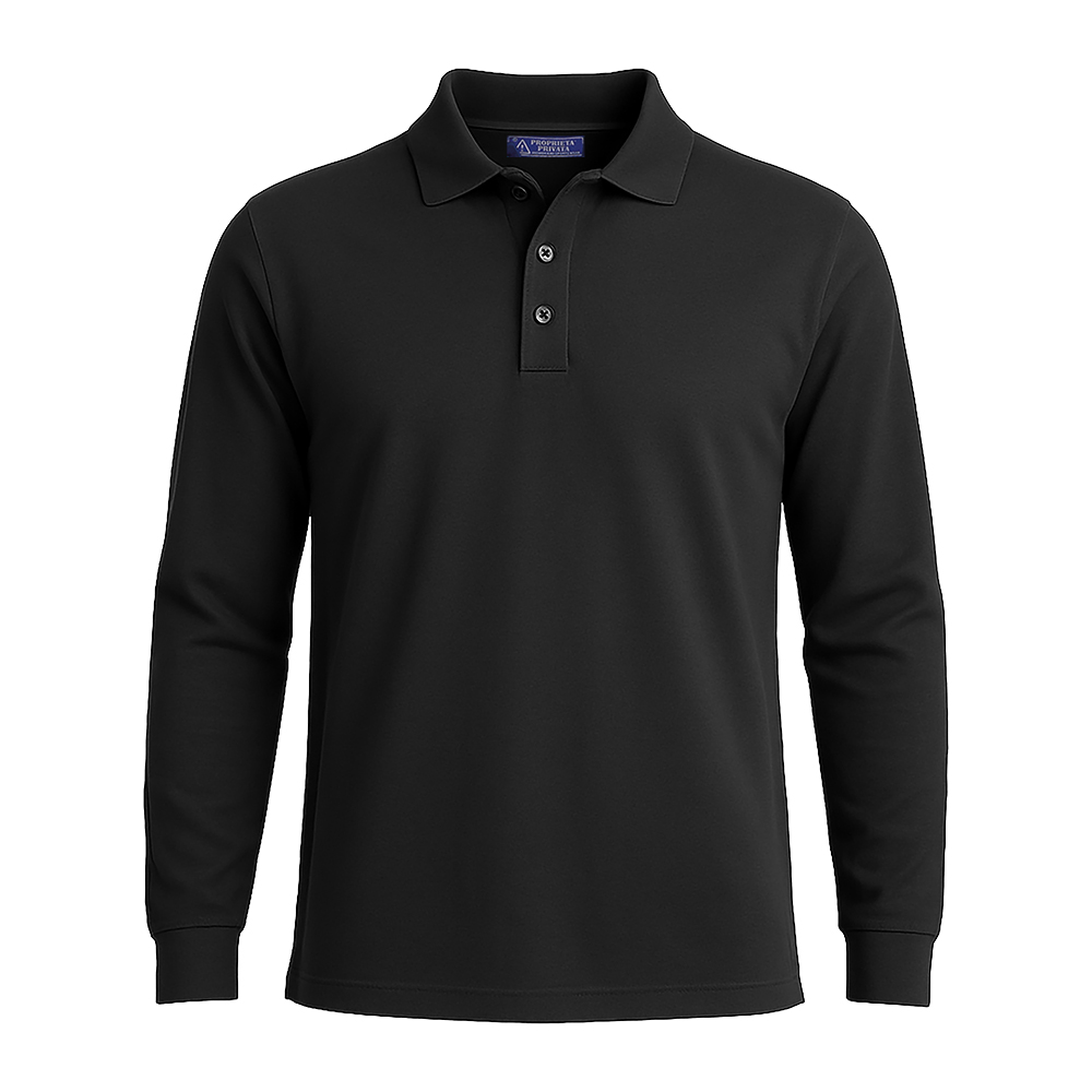 100% piqué cotton (180 g/m2) long-sleeved polo shirt with two-button collar Black S