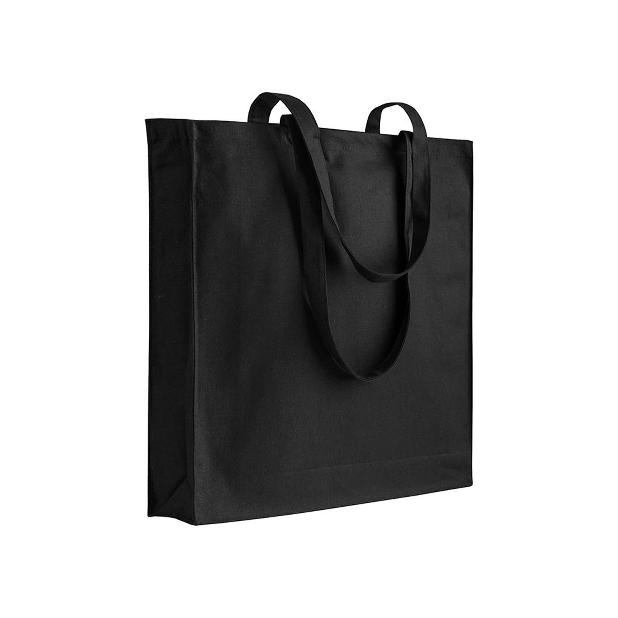 220 g/m2 cotton shopping bag, long handles and gusset Black