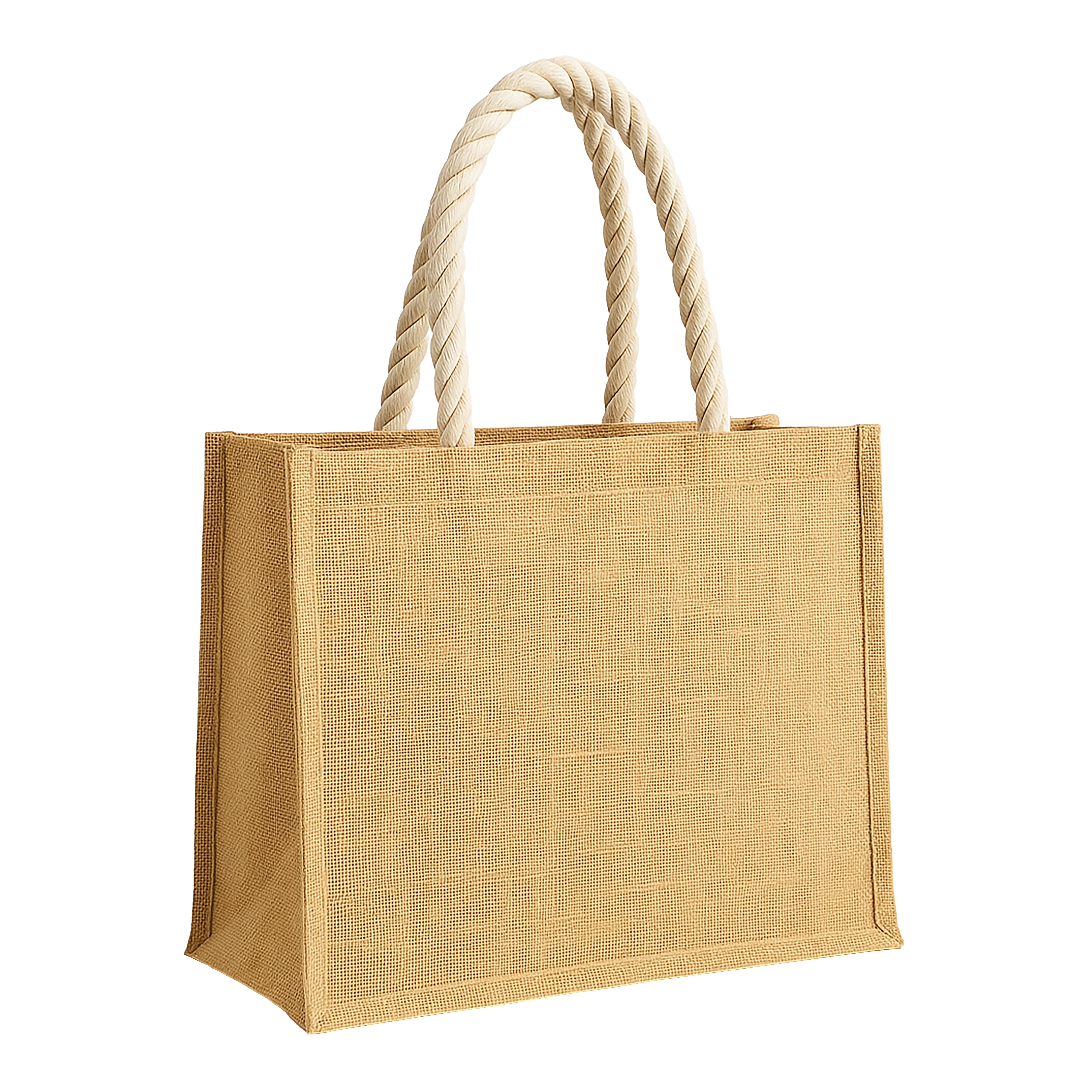 Jute bag with long rope handles and coloured inserts. With gusset Natural