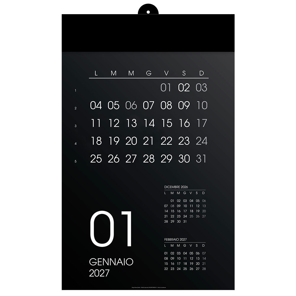 2027 Monthly Wall Calendar, 12 months, on black cardboard, heat-sealed Black
