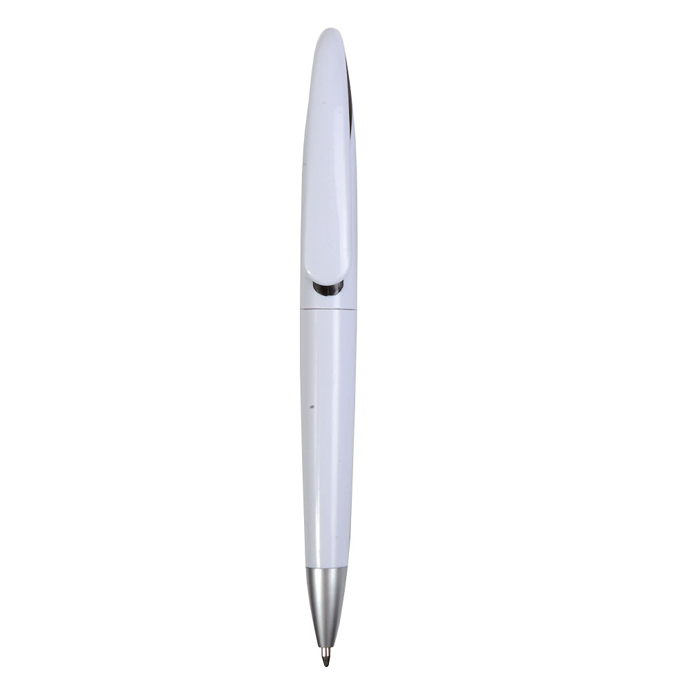 Plastic snap pen with white barrel and curved clip with coloured inside, jumbo refill Black