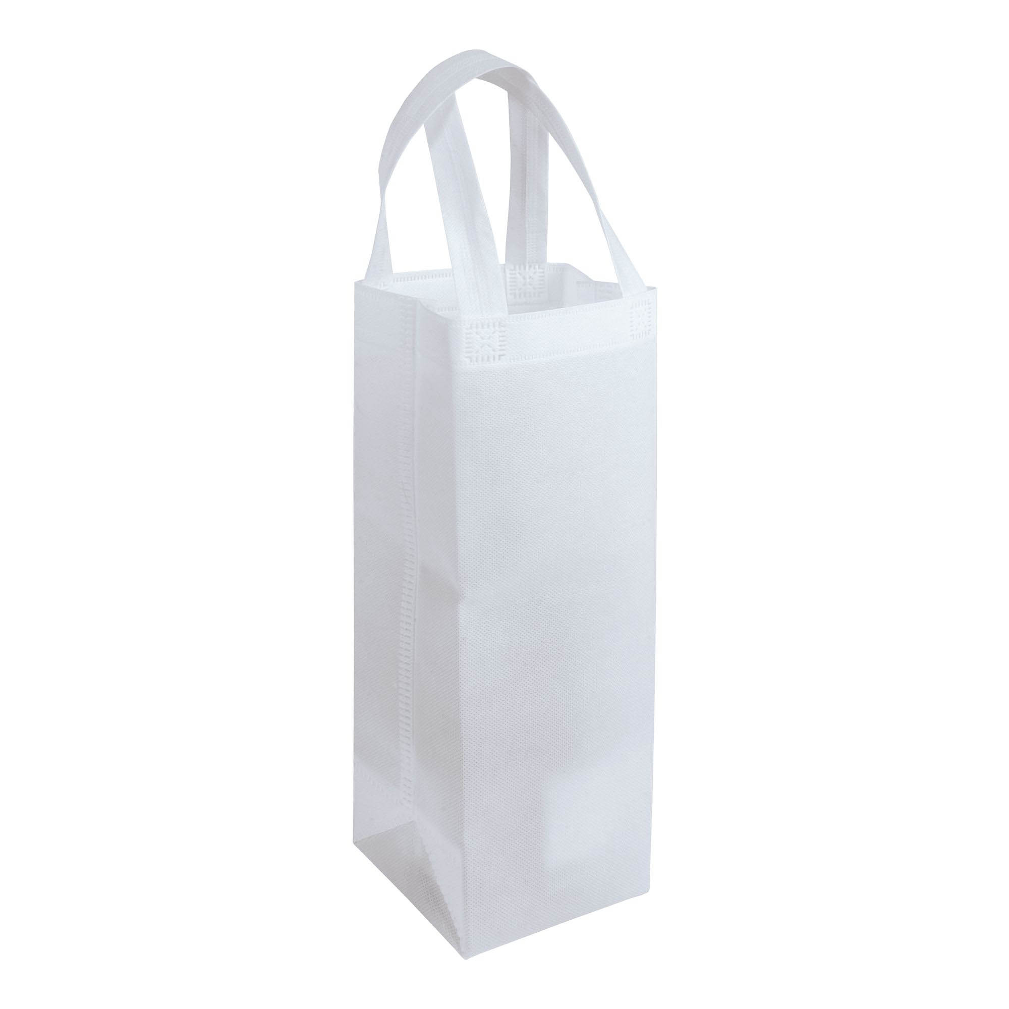 Heat-sealed 100 g/m2 non-woven fabric bottle shopping bag, short handles White