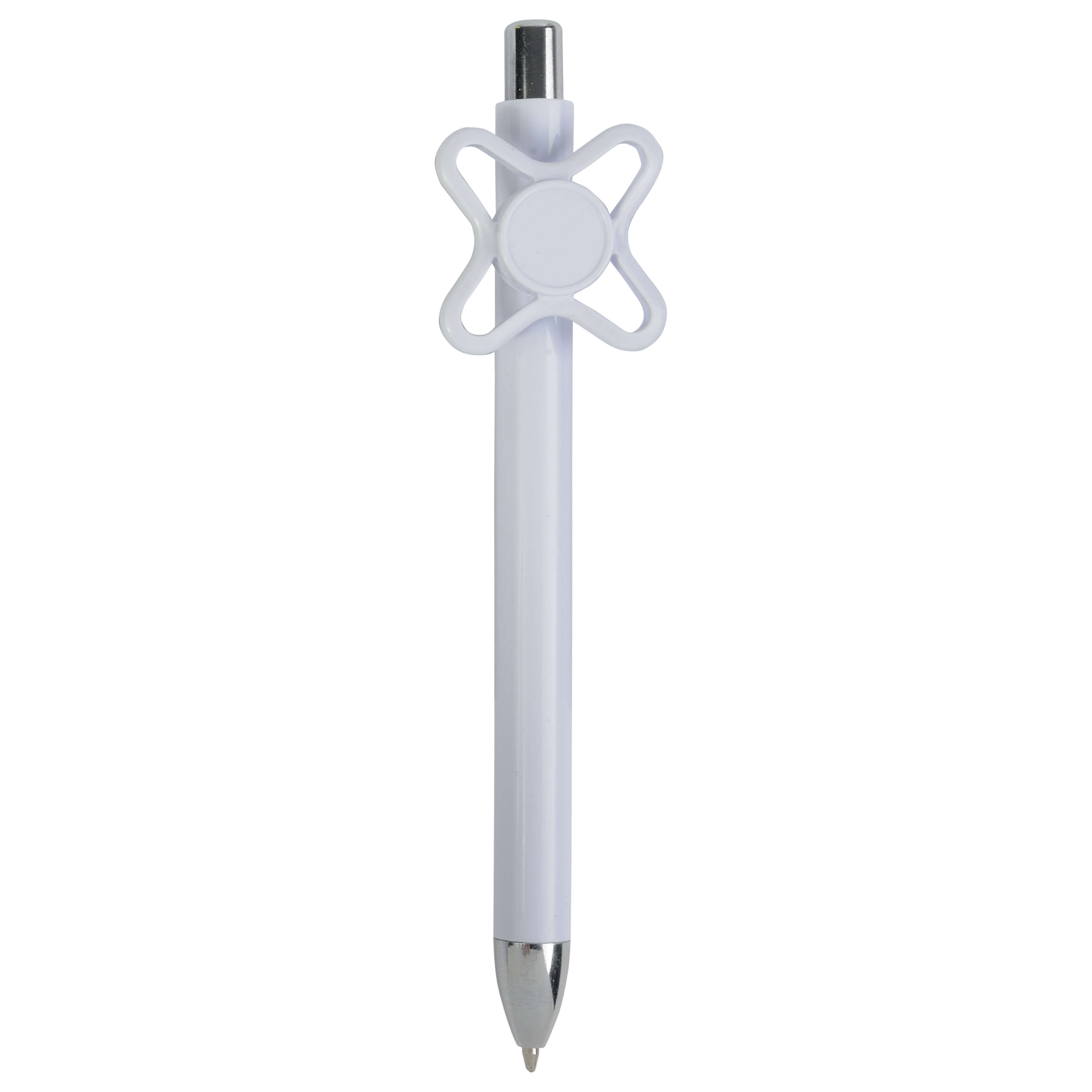 White plastic snap pen with coloured spinner. Centre of the spinner to be customised White