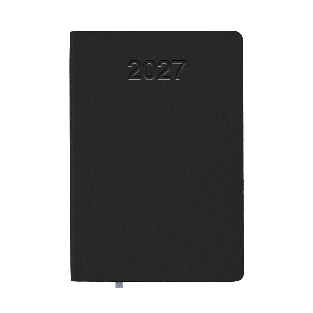 2027 daily planner with soft cover in thermo-reactive PU Black
