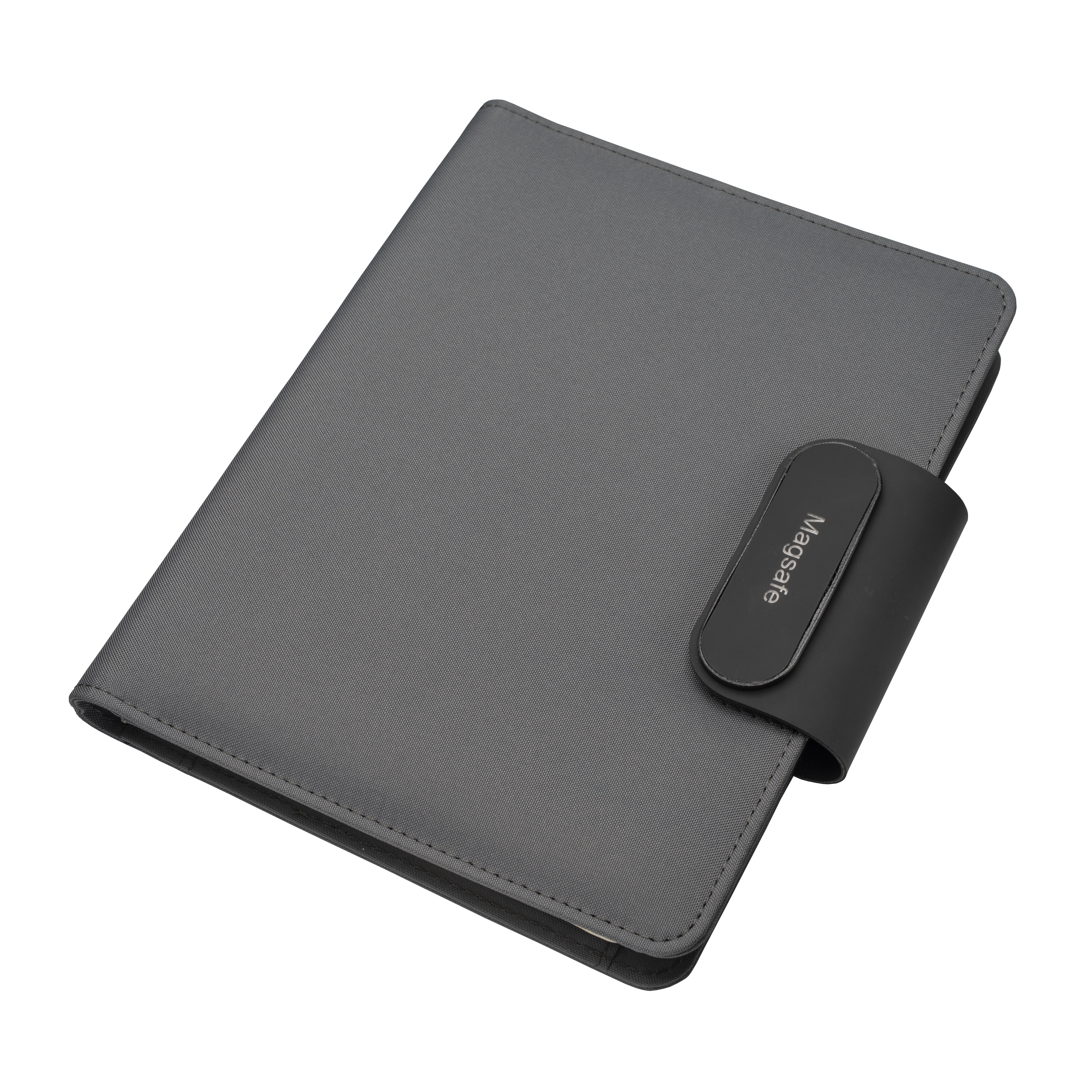 A5 organizer folder in R-PET with lock and magnetic closure that lights up Grey