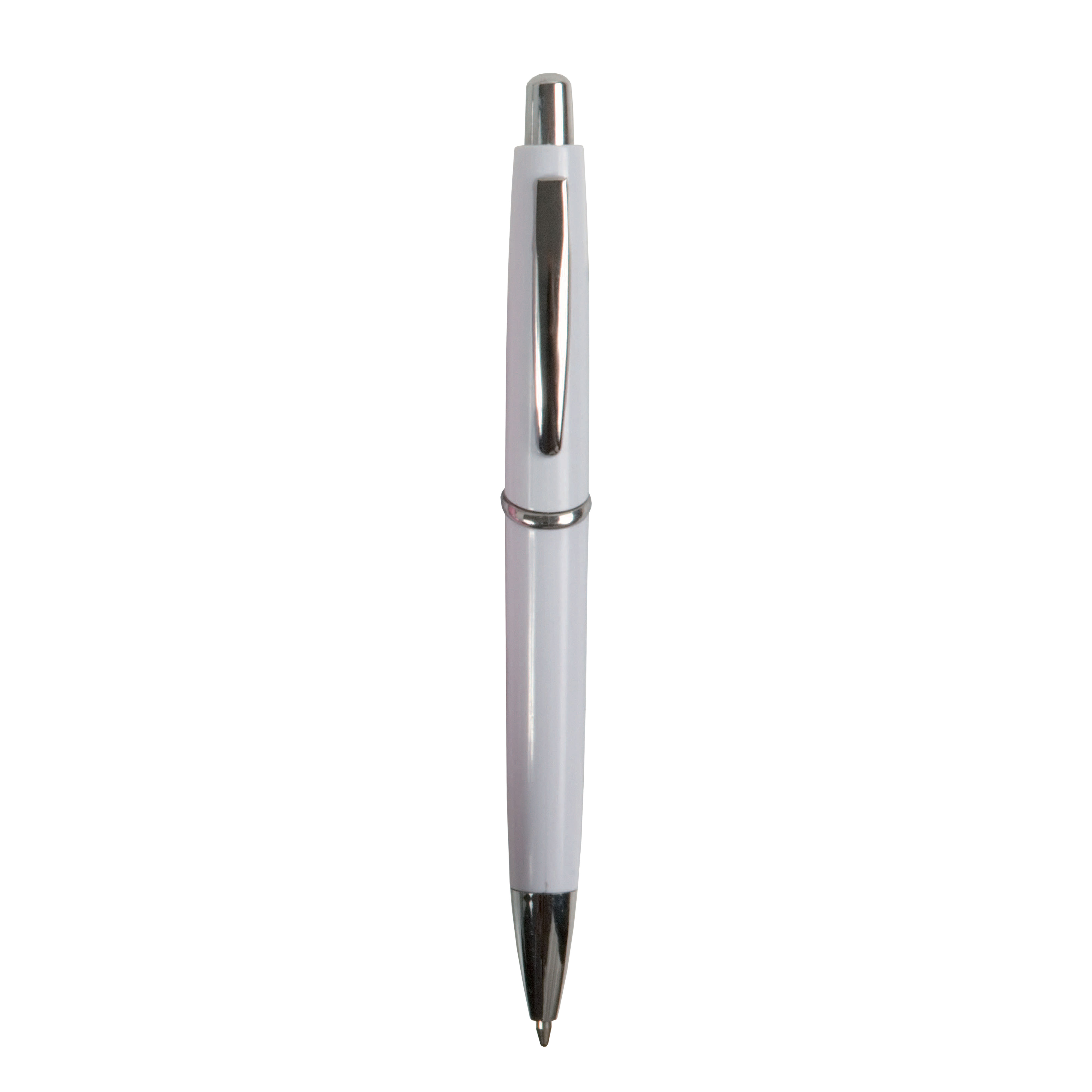 ABS plastic snap pen with coloured barrel and metal clip, jumbo refill White